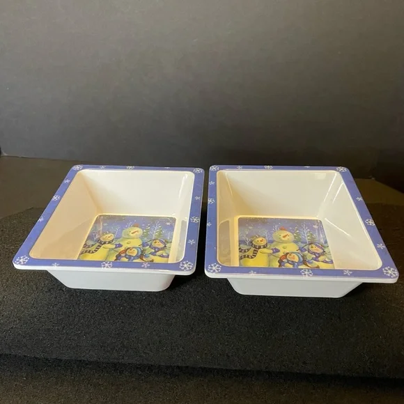 2 Snowman Snack Rectangle Bowls 6 x 5.25 Inches - Picture 14 of 16